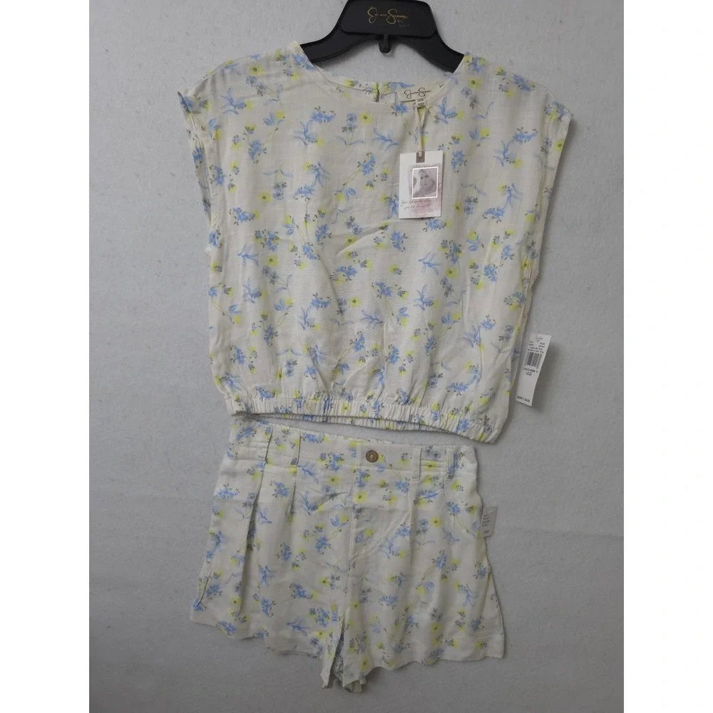 Jessica Simpson Girls Two Piece Shorts & Top Set Size 12 (L) Blue Yellow Floral‎